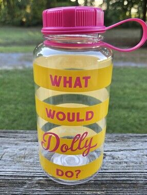 Pink and Yellow 'What Would Dolly Do?' Water Bottle